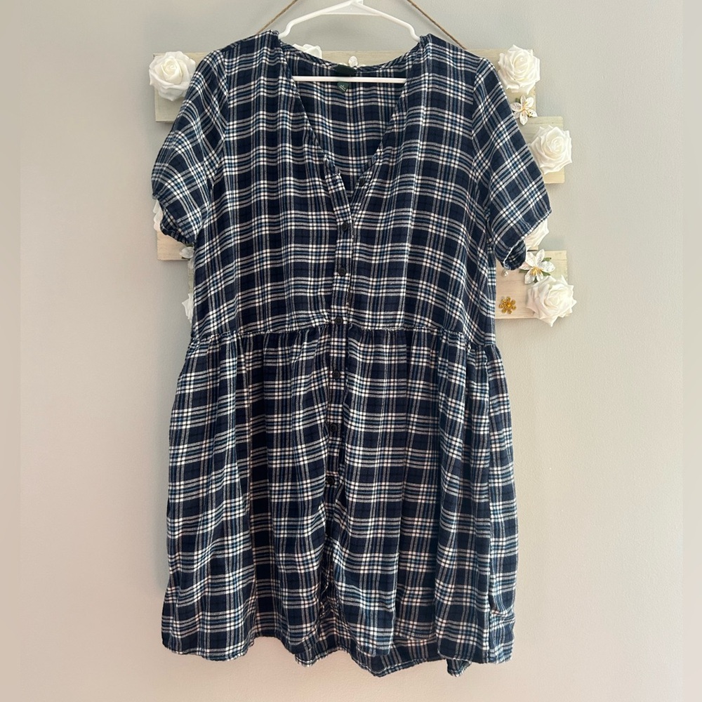 Dark Blue/white Gingham short sleeve dress
